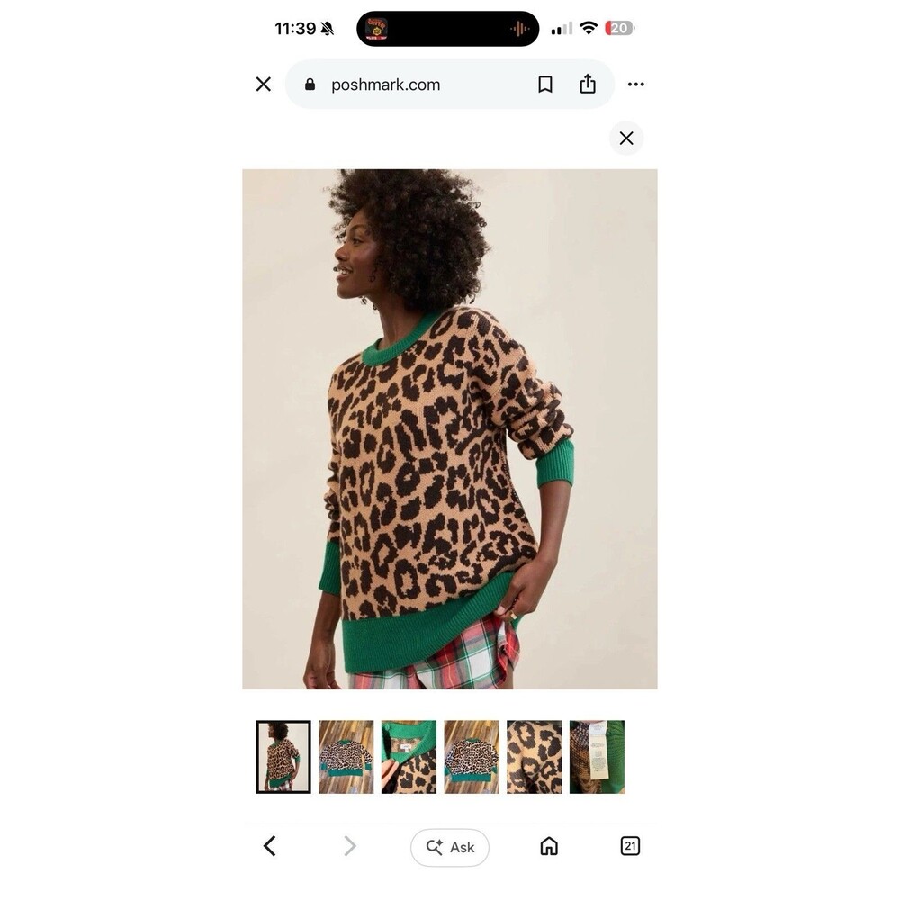 Aerie American Eagle Sweater S Soft Luxe Knit Leopard Crewneck Brown Black Green